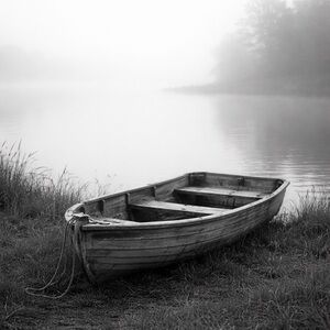 Minimalist Rustic Gray Wooden Boat Art Photo Print 8x10